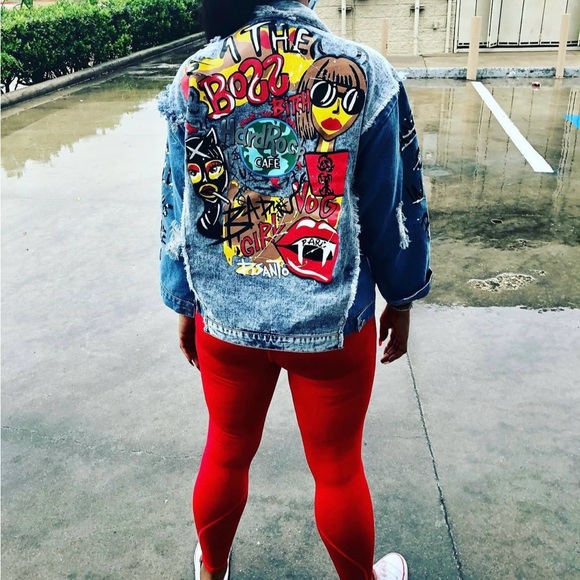 Jackets & Blazers - Graphic Denim Jacket with Bold Art